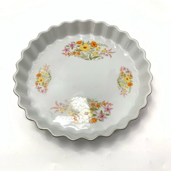 VINTAGE OVEN TO TABLEWEAR Quiche/Tart Plate Floral  Cottagecore Made In Japan - Picture 2 of 9